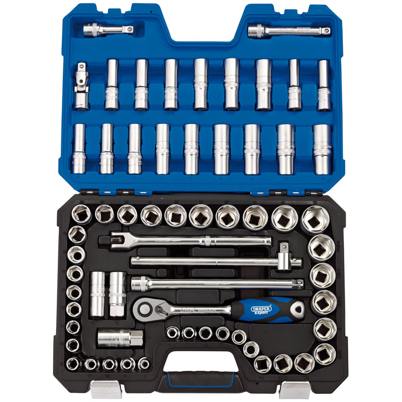 Draper 16456 MM/AF Combined Socket Set, 1/2" Sq. Dr. (63 Piece)