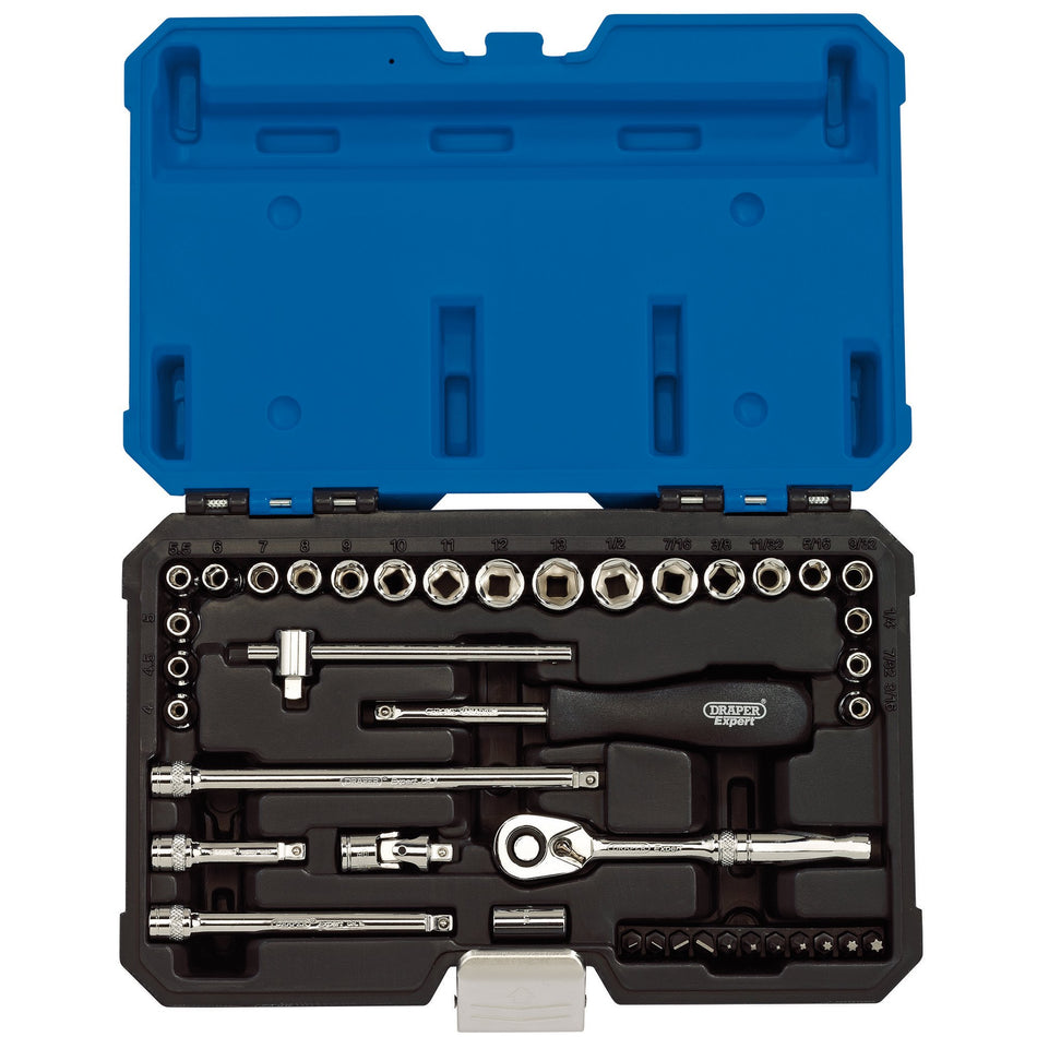 Draper 16464 Combined MM/AF Socket Set, 1/4" Sq. Dr. (40 Piece)