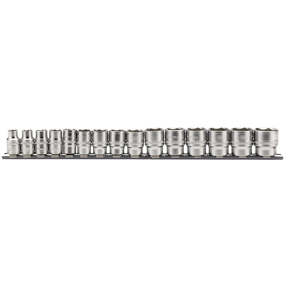 Draper 16492 Metric Socket Set on a Metal Rail, 3/8" Sq. Dr. (15 Piece)