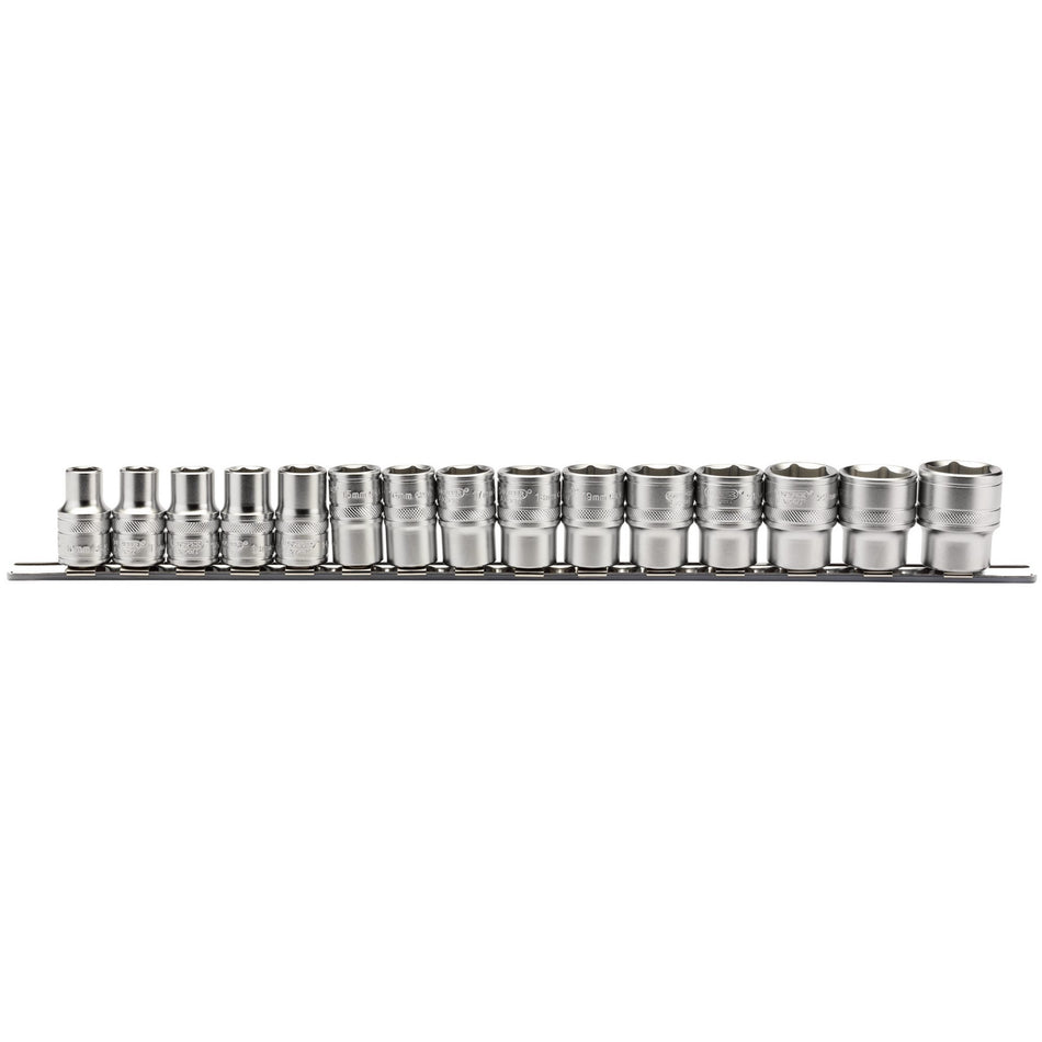 Draper 16496 Metric Socket on a Metal Rail, 1/2" Sq. Dr. (15 Piece)