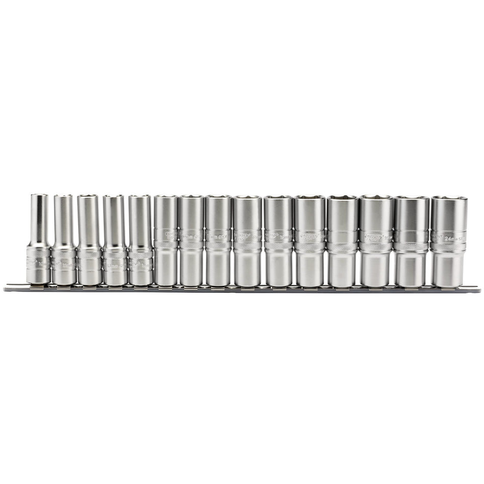Draper 16499 Metric Deep Socket on a Metal Rail, 1/2" Sq. Dr. (15 Piece)