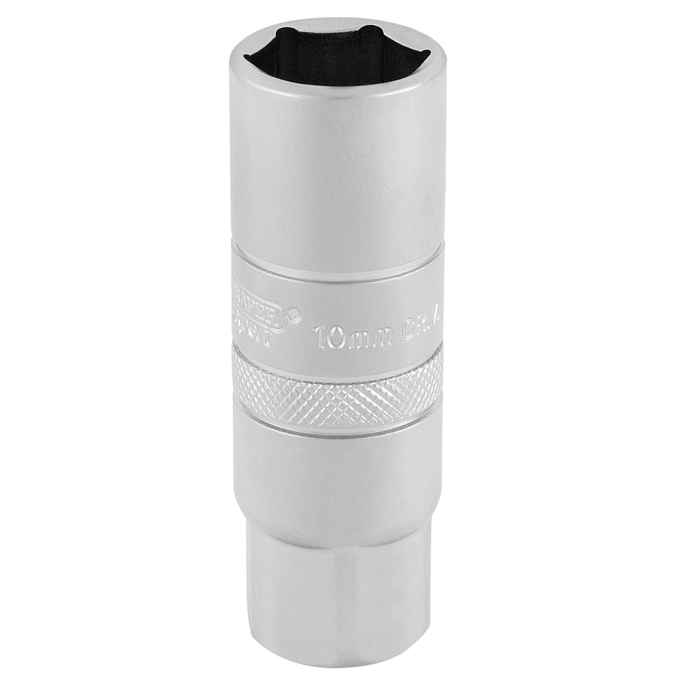 Draper 16775 10mm Thread 6 Point Satin Chrome Spark Plug Socket, 3/8" Sq. Dr., 16mm