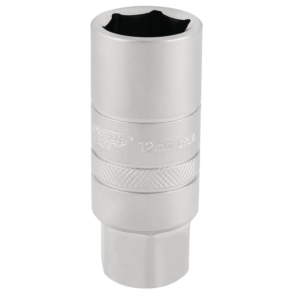 Draper 16776 12mm Thread 6 Point Satin Chrome Spark Plug Socket, 3/8" Sq. Dr., 18mm