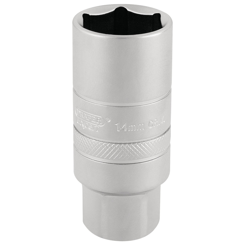 Draper 16777 14mm Thread 6 Point Satin Chrome Spark Plug Socket, 3/8" Sq. Dr., 21mm