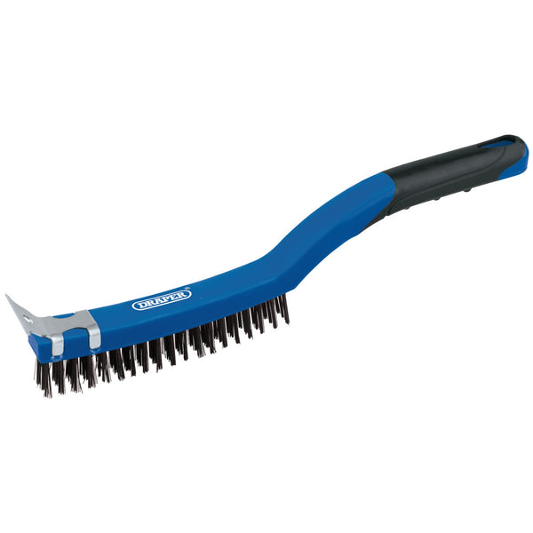 Draper 17179 3 Row Carbon Steel Wire Scratch Brush with Scraper, 350mm