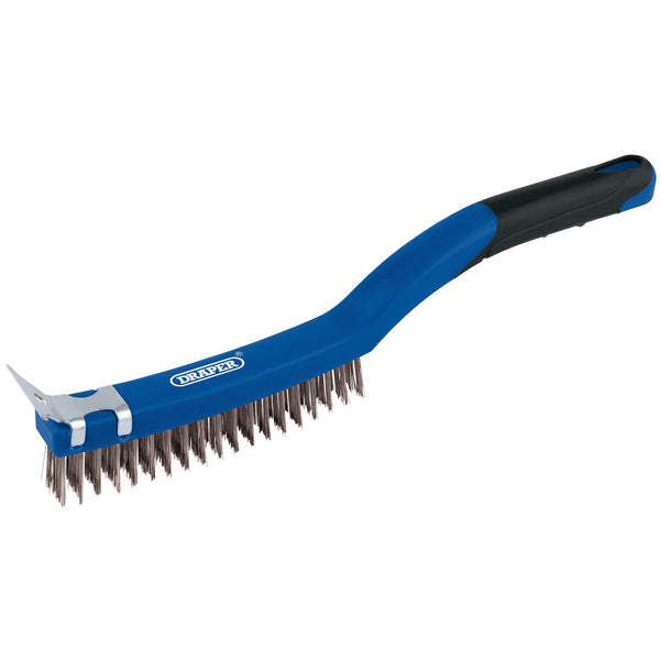 Draper 17180 3 Row Stainless Steel Wire Scratch Brush with Scraper, 350mm