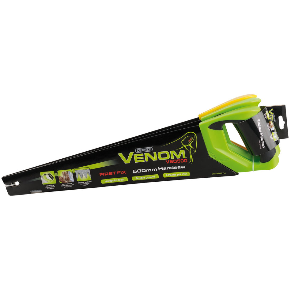 Draper 17693 Draper Venom® Double Ground Handsaws, 500mm (Pack of 3)