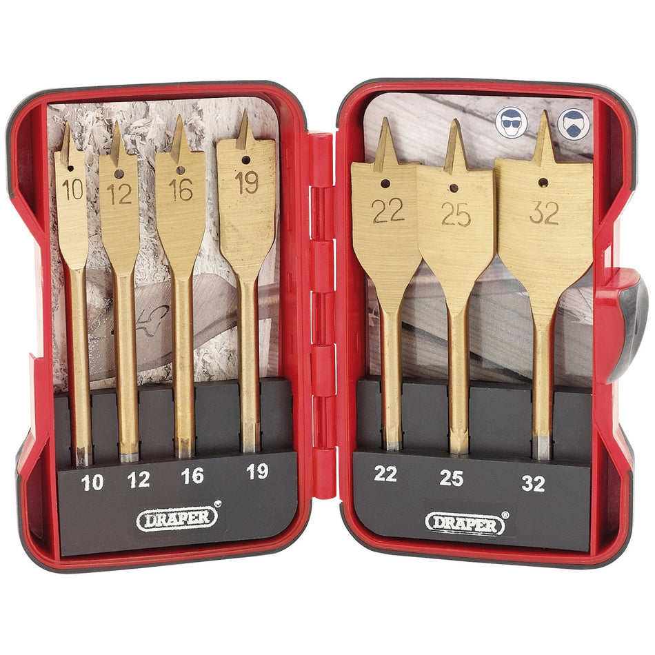 Draper 18560 Titanium Nitride Coated Flat Wood Bit Set (7 Piece)