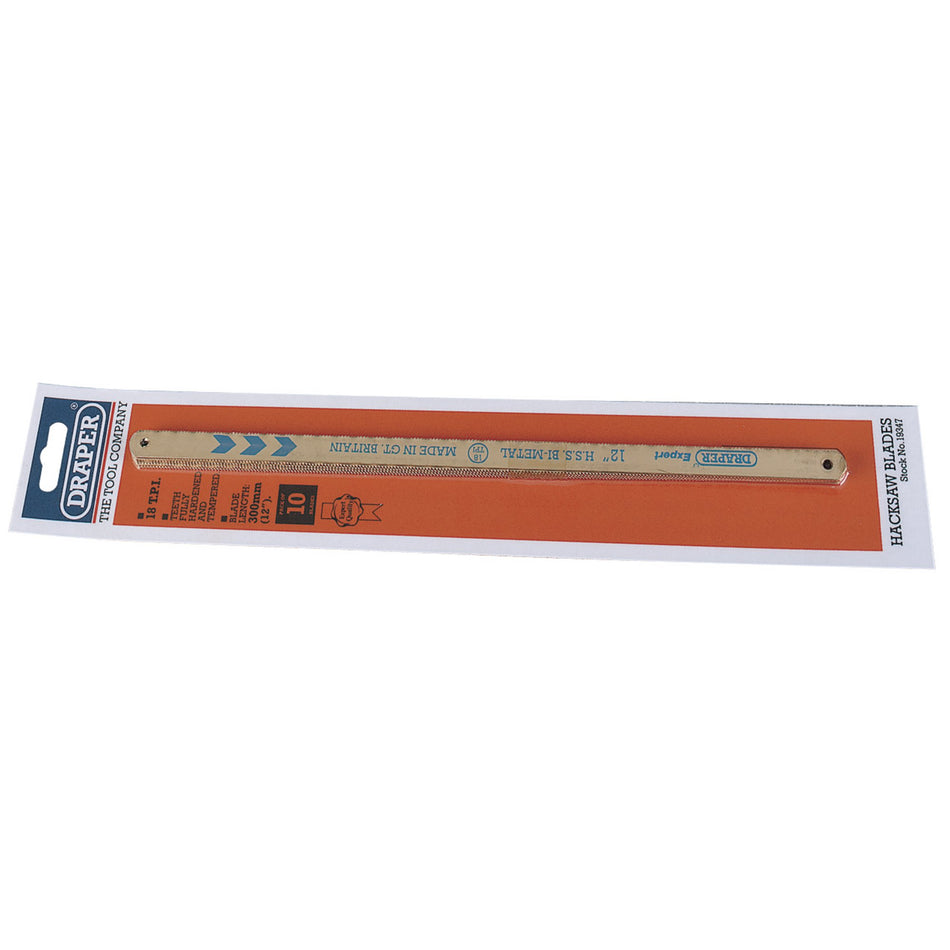 Draper 19347 Bi-metal Hacksaw Blades, 300mm, 18tpi (Pack of 10)