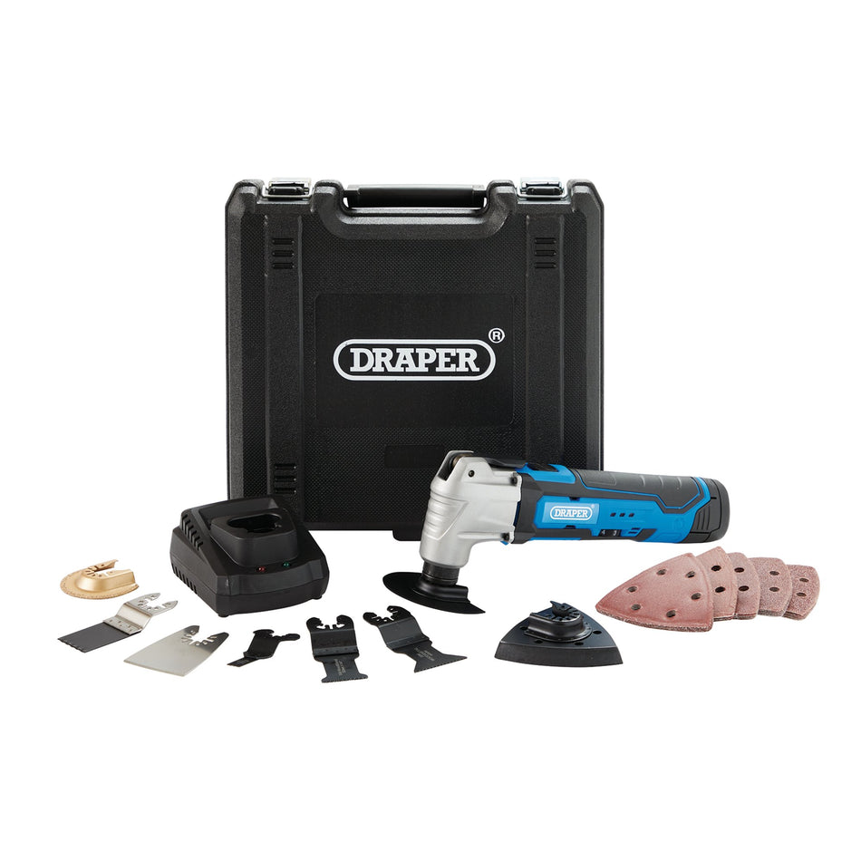 Draper 19392 12V Oscillating Multi-Tool (33 Piece), 1 x Battery, 1.5Ah, 1 x Fast Charger
