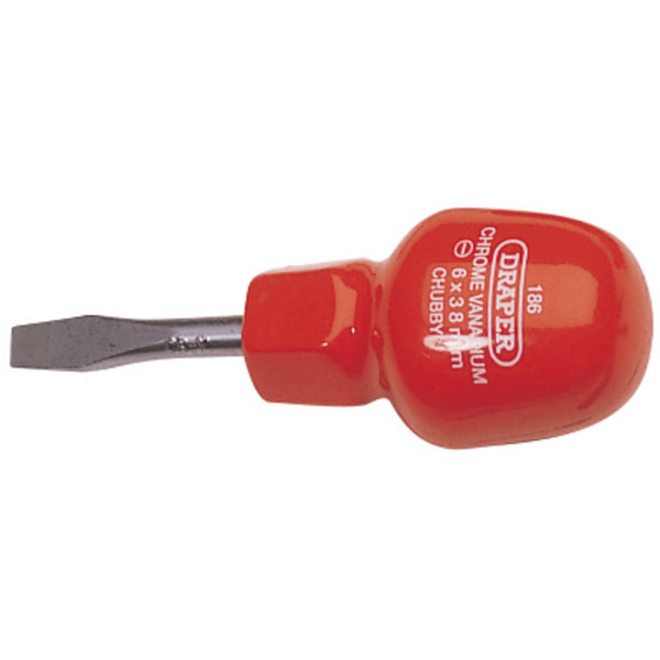 Draper 19497 Plain Slot Flared Tip Cabinet Pattern Chubby Screwdriver, 6 x 38mm (Sold Loose)