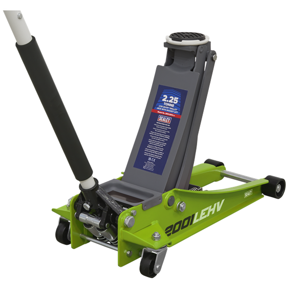 Sealey 2001LEHV 2.25tonne Low Entry Trolley Jack with Rocket Lift - Hi-Vis Green