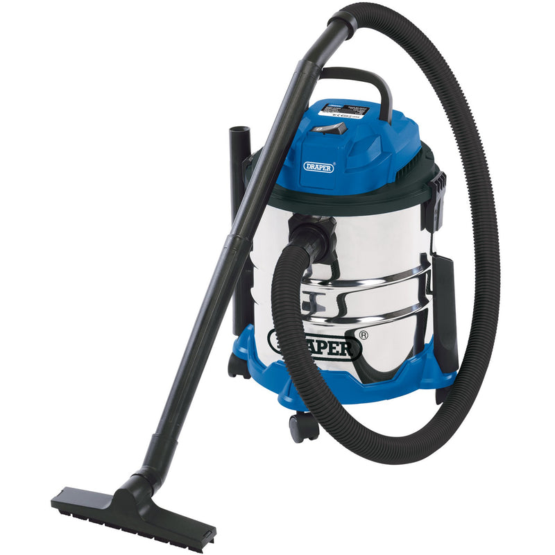 Draper 20515 Wet and Dry Vacuum Cleaner with Stainless Steel Tank, 20L, 1250W