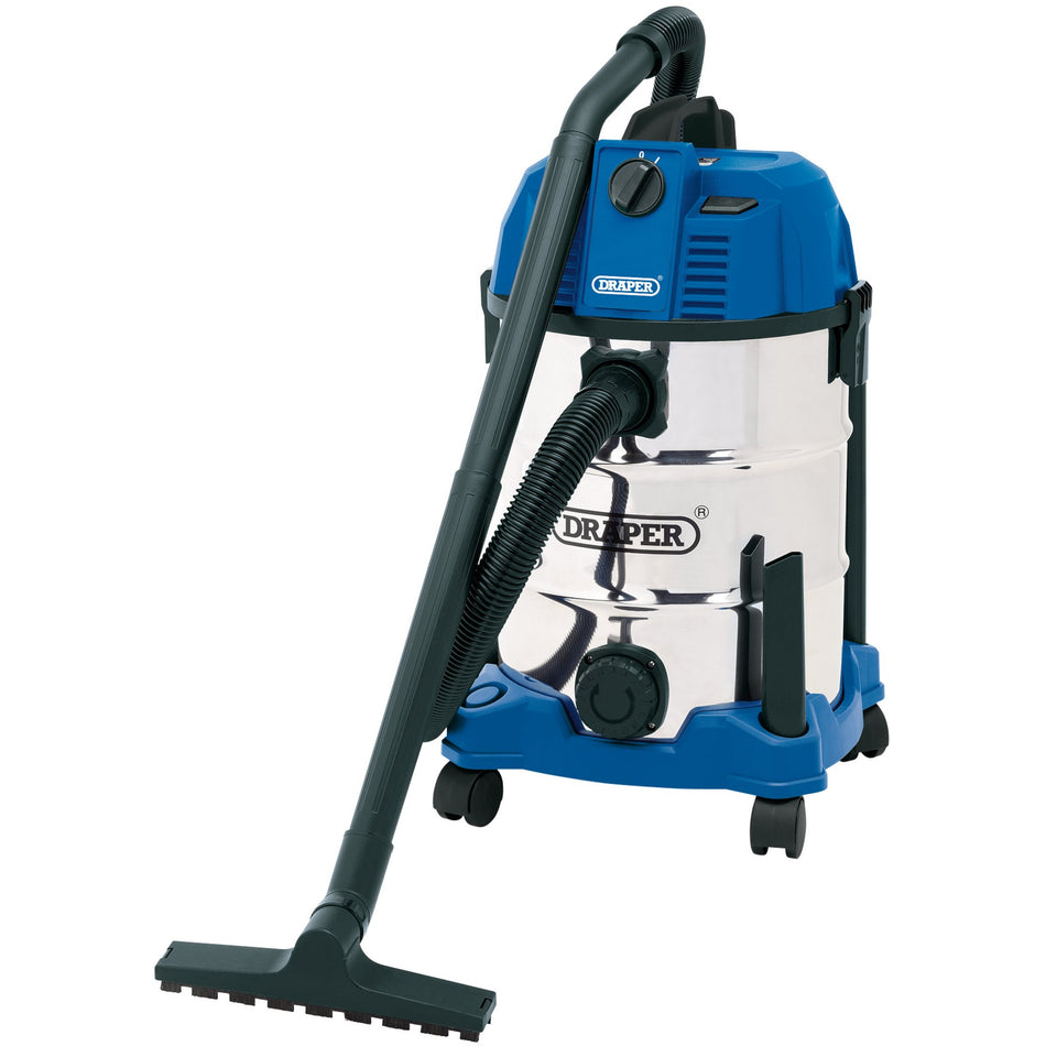 Draper 20523 Wet and Dry Vacuum Cleaner with Stainless Steel Tank, 30L, 1600W
