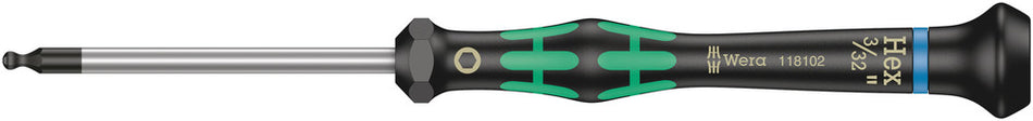 Wera 05118102001 2052 Ball end hexagon screwdriver for electronic applications, 3/32" x 60 mm