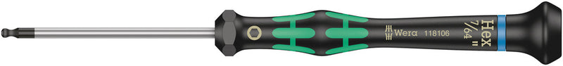 Wera 05118106001 2052 Ball end hexagon screwdriver for electronic applications, 7/64" x 60 mm