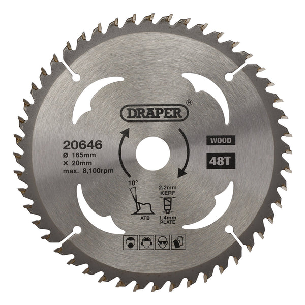 Draper 20646 TCT Circular Saw Blade for Wood, 165 x 20mm, 48T