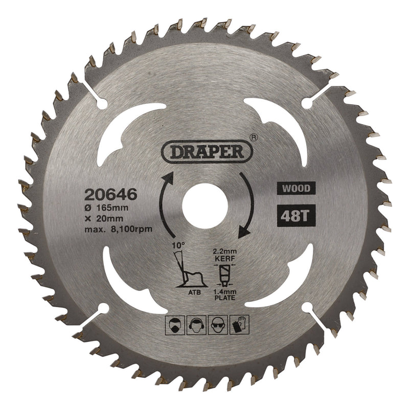 Draper 20646 TCT Circular Saw Blade for Wood, 165 x 20mm, 48T