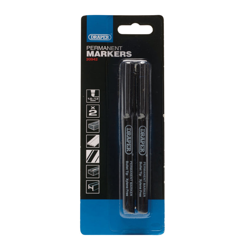 Draper 20942 Marker Pens, Black (Pack of 2)