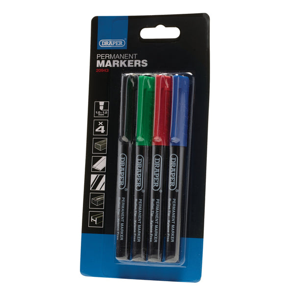 Draper 20943 Marker Pens, Multicoloured (Pack of 4)