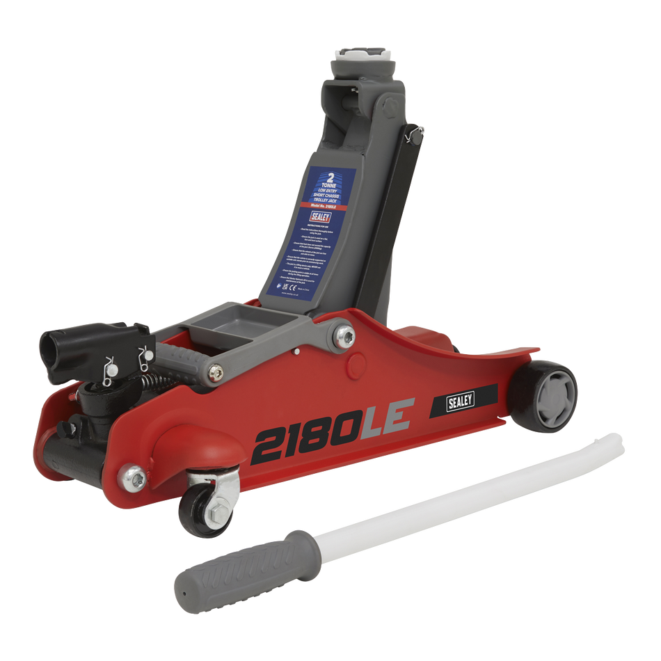 Sealey 2180LE 180 degree Handle Trolley Jack 2tonne Low Profile Short Chassis - Red