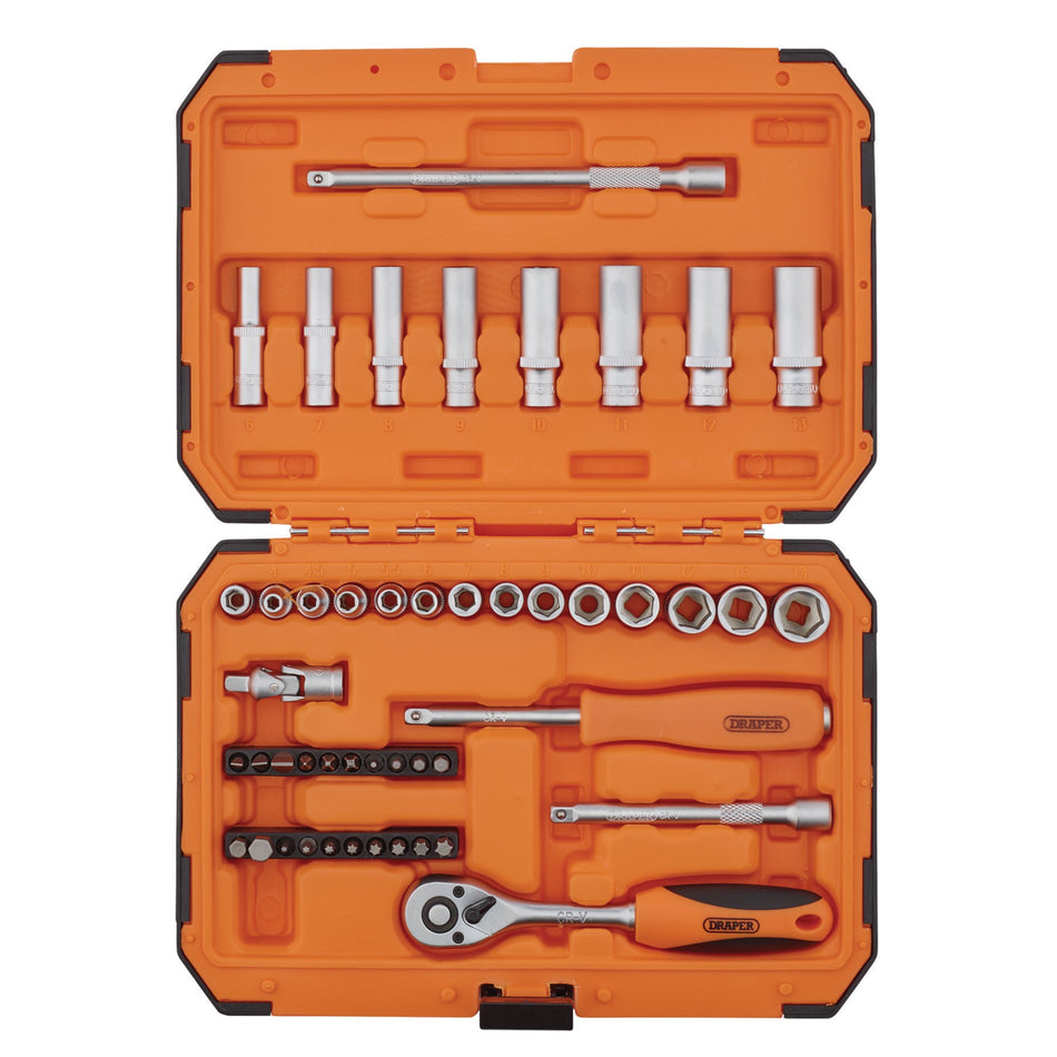 Draper 22109 HI-TORQ® 6 Point Socket Set, 1/4" (47 Piece)