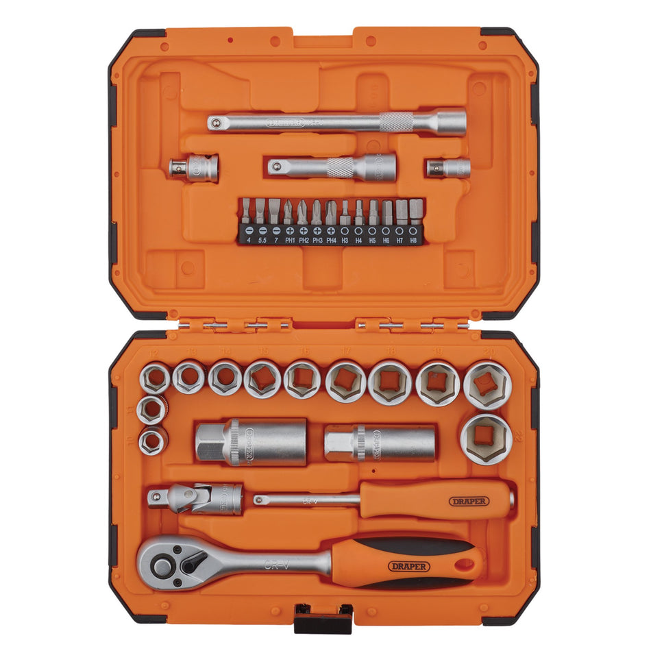 Draper 22110 HI-TORQ® 6 Point Socket Set, 1/4" and 3/8" (34 Piece)