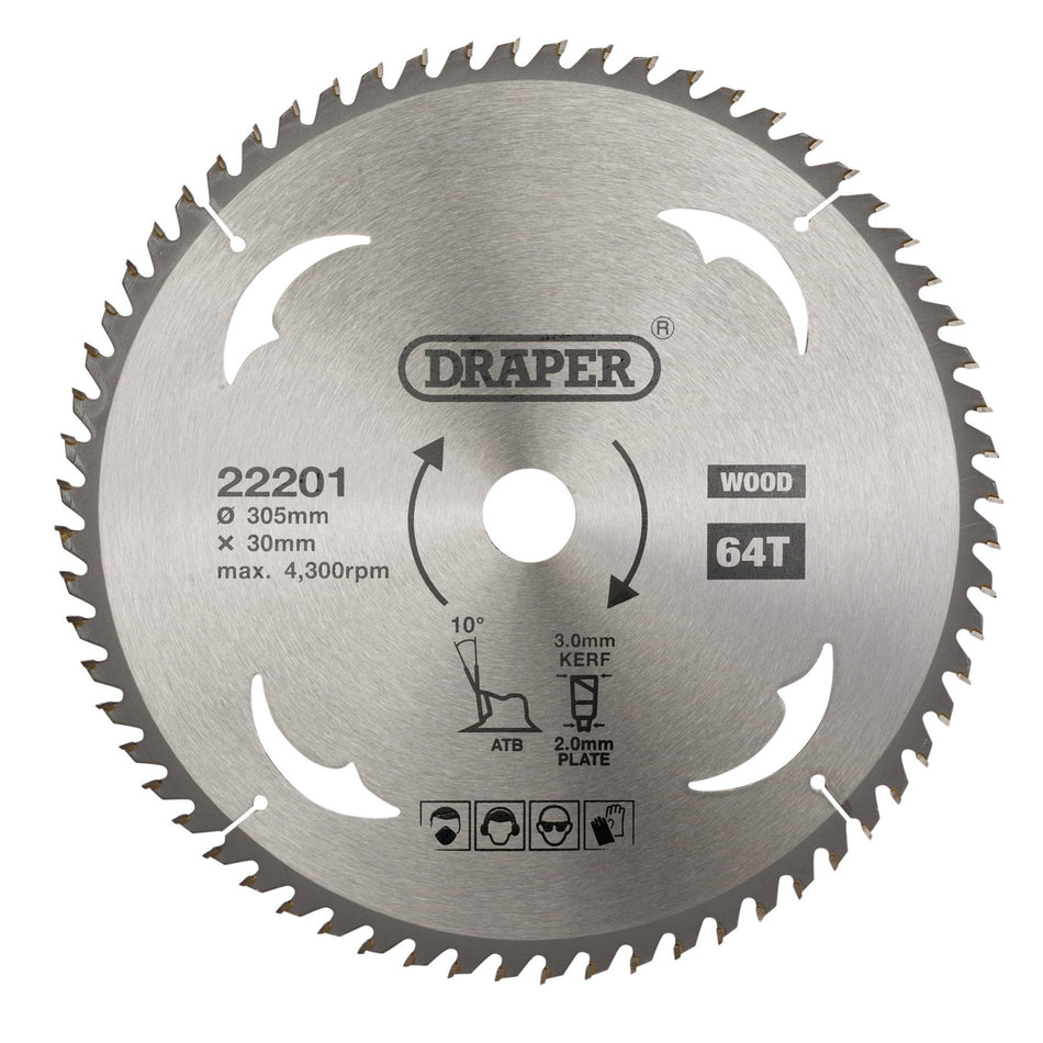 Draper 22201 TCT Circular Saw Blade for Wood, 305 x 30mm, 64T