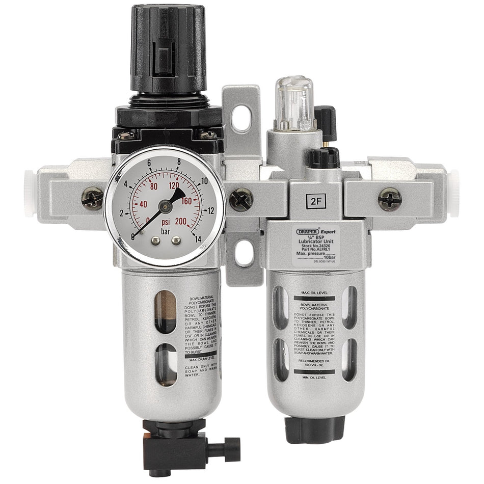 Draper 24326 1/4" BSP Combined Filter/Regulator/Lubricator Unit (FRL)