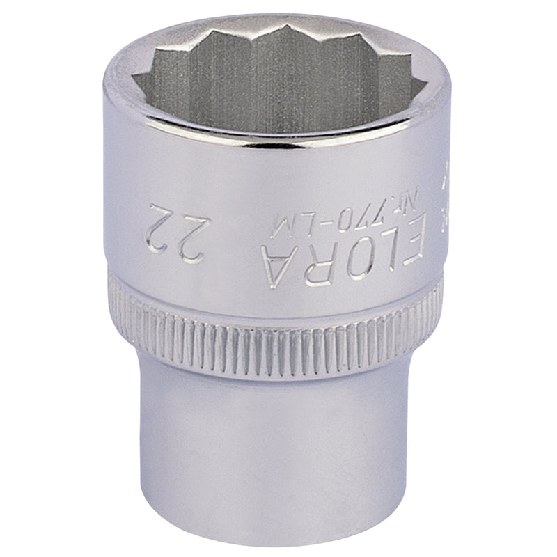 Draper 24674 Elora Bi-Hexagon Socket, 1/2" Sq. Dr., 22mm