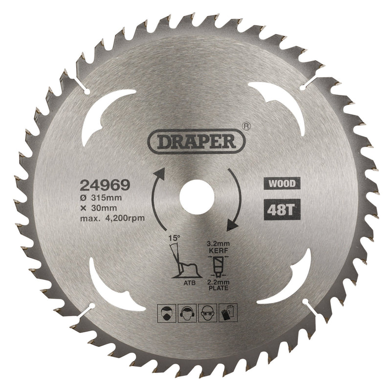 Draper 24969 TCT Circular Saw Blade for Wood, 315 x 30mm, 48T