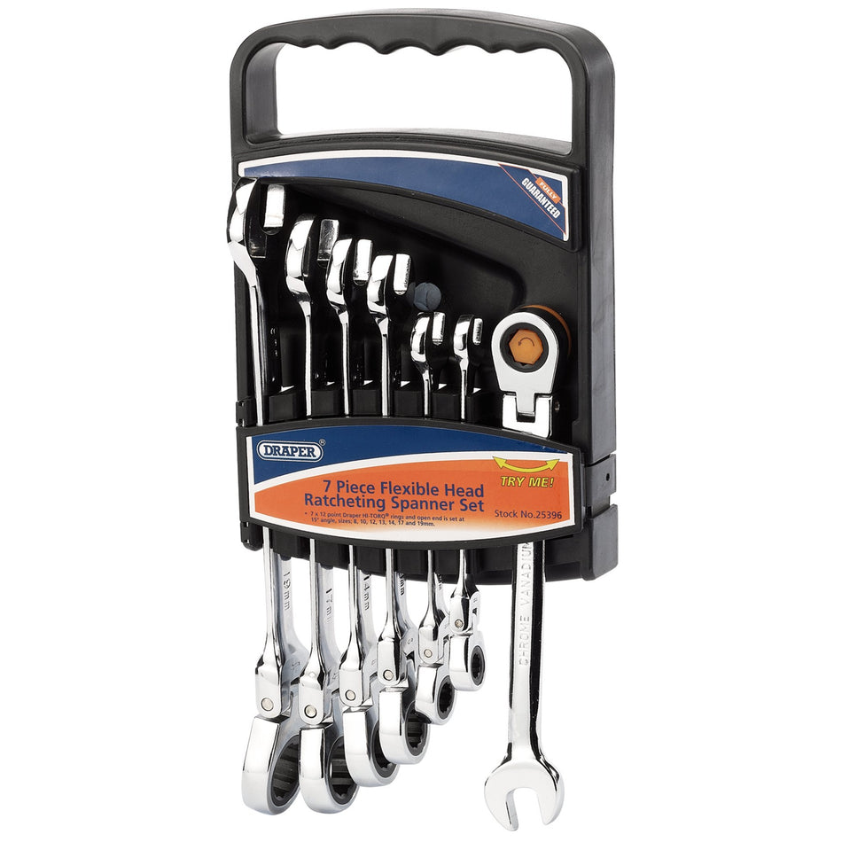 Draper 25396 Draper HI-TORQ® Metric Flexible Head Ratcheting Combination Spanner Set (7 Piece)