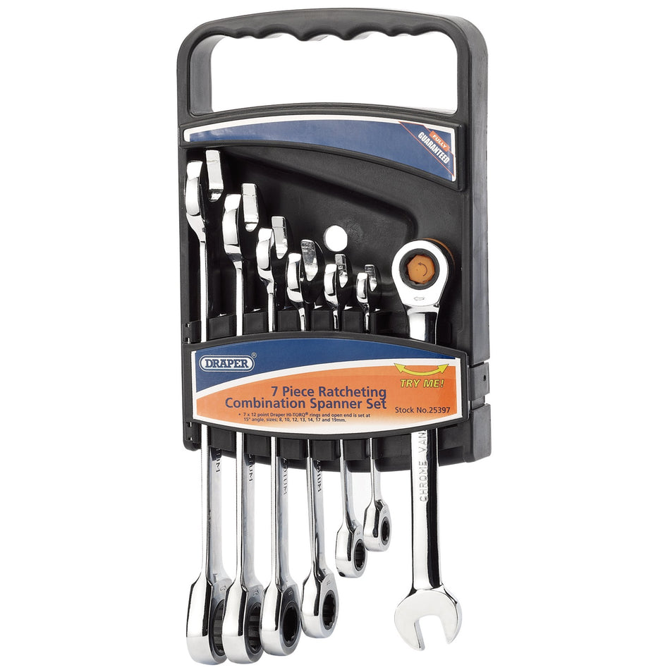 Draper 25397 Draper HI-TORQ® Metric Ratcheting Combination Spanner Set (7 Piece)