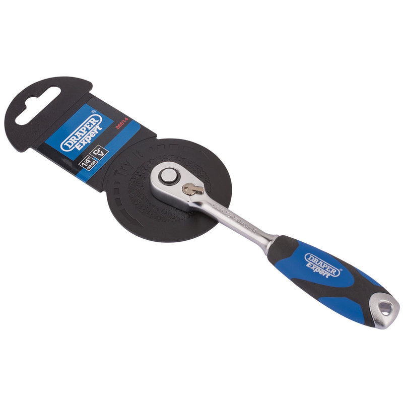 Draper 26514 60 Tooth Micro Head Reversible Soft Grip Ratchet, 1/4" Sq. Dr.