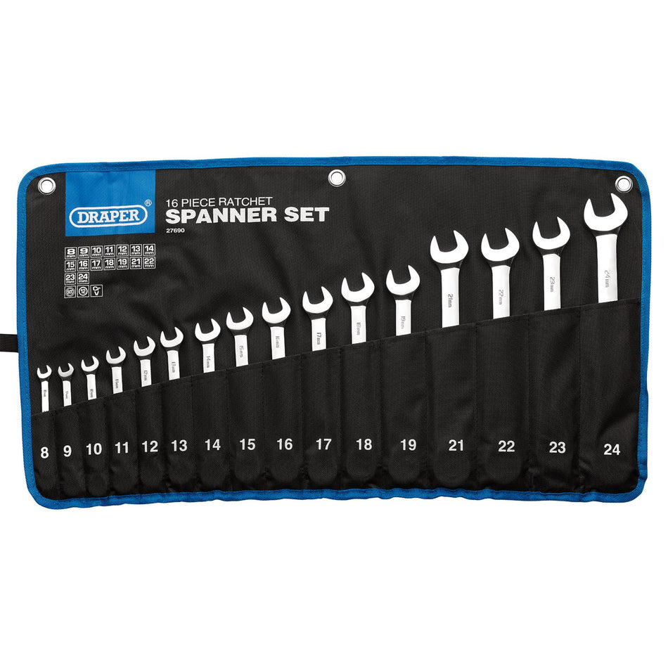 Draper 27690 Draper HI-TORQ® Metric Ratchet Combination Spanner Set (16 Piece)
