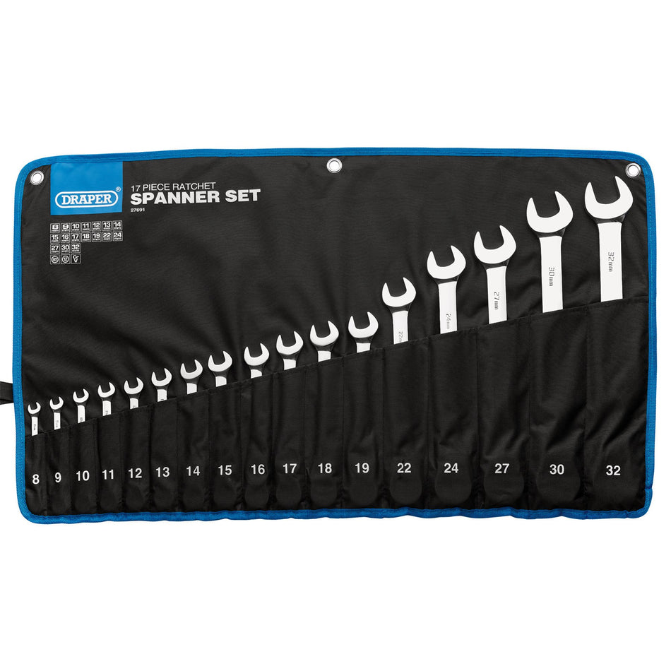 Draper 27691 Draper HI-TORQ® Metric Ratchet Combination Spanner Set (17 Piece)