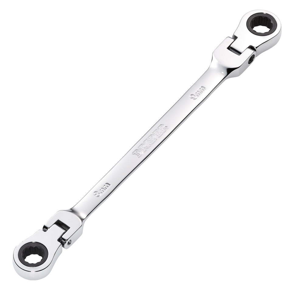 Draper 27744 Draper HI-TORQ® Metric Flexible Head Double Ring Ratchet Spanner, 8 x 9mm