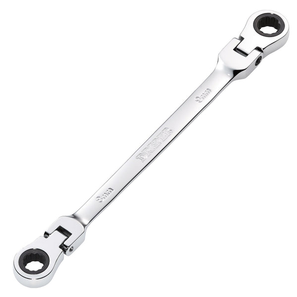 Draper 27744 Draper HI-TORQ&#174; Metric Flexible Head Double Ring Ratchet Spanner, 8 x 9mm