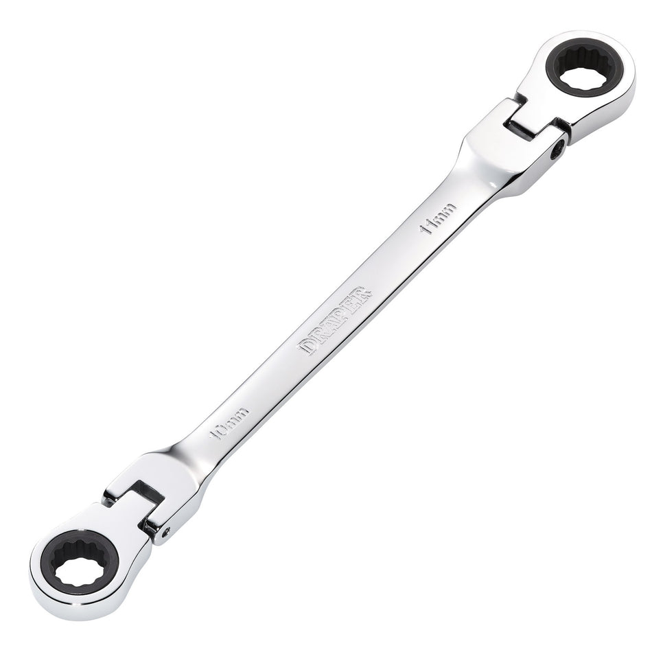 Draper 27745 Draper HI-TORQ® Metric Flexible Head Double Ring Ratchet Spanner, 10 x 11mm