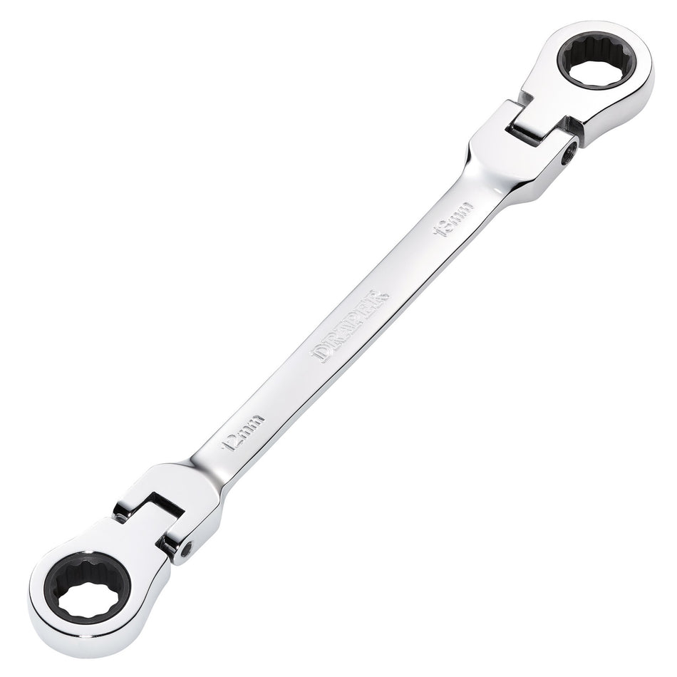 Draper 27746 Draper HI-TORQ® Metric Flexible Head Double Ring Ratchet Spanner, 12 x 13mm