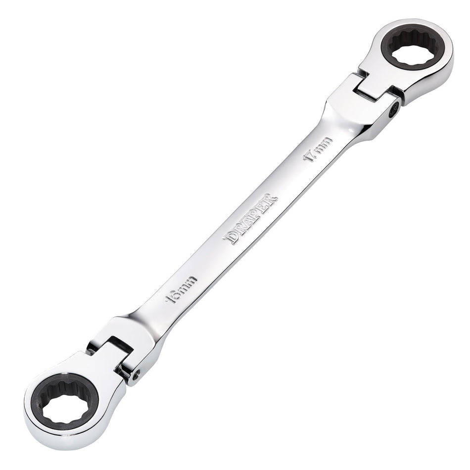 Draper 27756 Draper HI-TORQ® Metric Flexible Head Double Ring Ratchet Spanner, 16 x 17mm