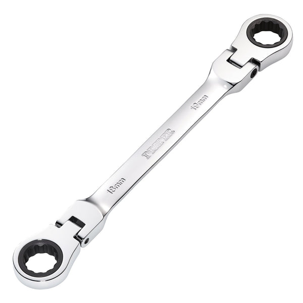 Draper 27759 Draper HI-TORQ&#174; Metric Flexible Head Double Ring Ratchet Spanner, 18 x 19mm