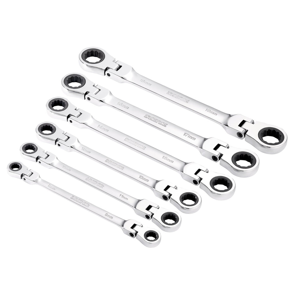 Draper 27762 Draper HI-TORQ® Metric Flexible Head Double Ring Ratchet Spanner Set (6 Piece)