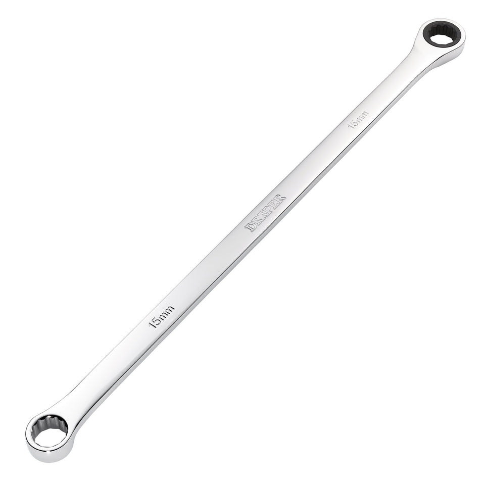 Draper 27771 Draper HI-TORQ® Metric Extra-Long Double Ring Ratchet Spanner, 15mm