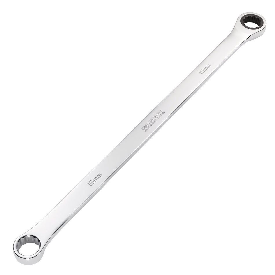 Draper 27777 Draper HI-TORQ® Metric Extra-Long Double Ring Ratchet Spanner, 19mm