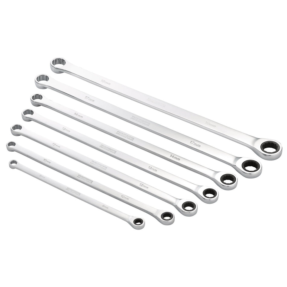 Draper 27778 Draper HI-TORQ® Metric Extra-Long Double Ring Ratchet Spanner Set (7 Piece)