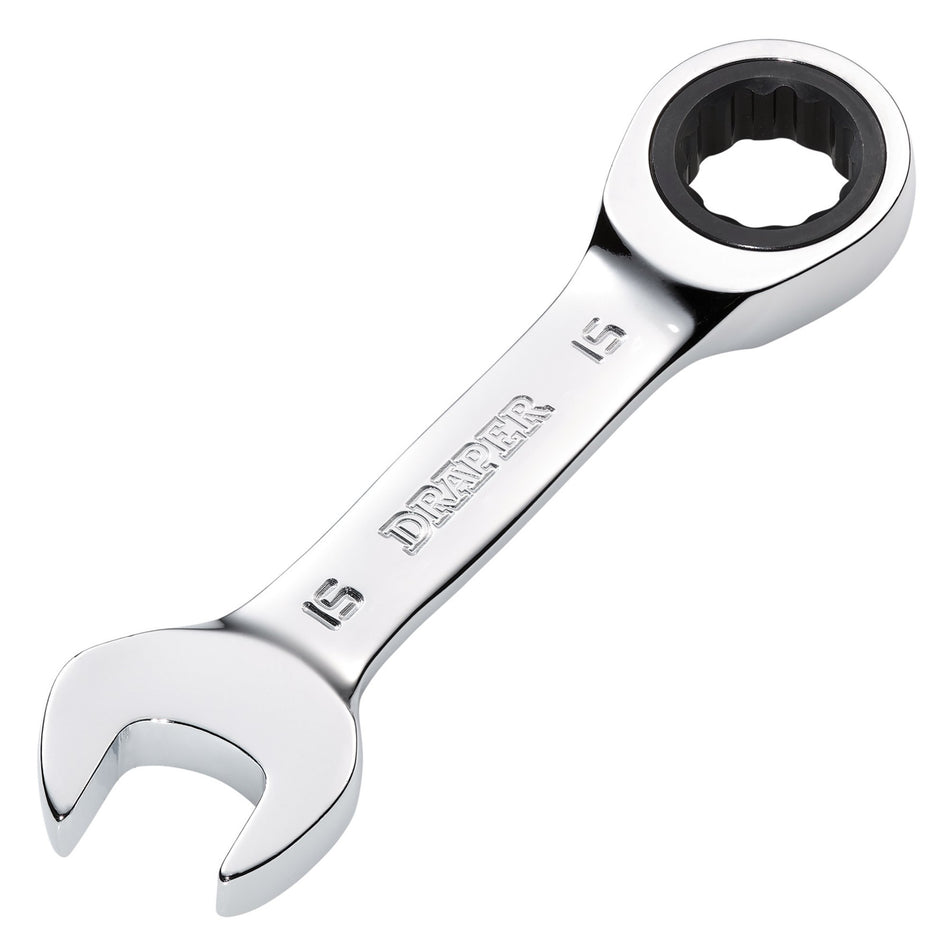 Draper 27909 Draper HI-TORQ® Metric Stubby Ratchet Combination Spanner, 15mm
