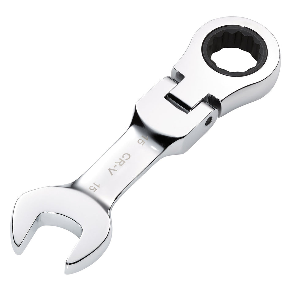 Draper 27973 Draper HI-TORQ® Metric Stubby Flexible Head Ratchet Combination Spanner, 15mm