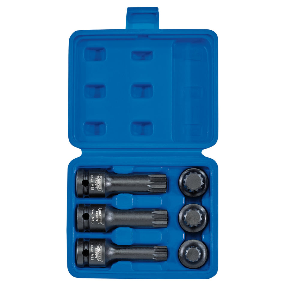 Draper 28881 Impact Spline Bit Set, 1/2" Sq. Dr. (6 Piece)