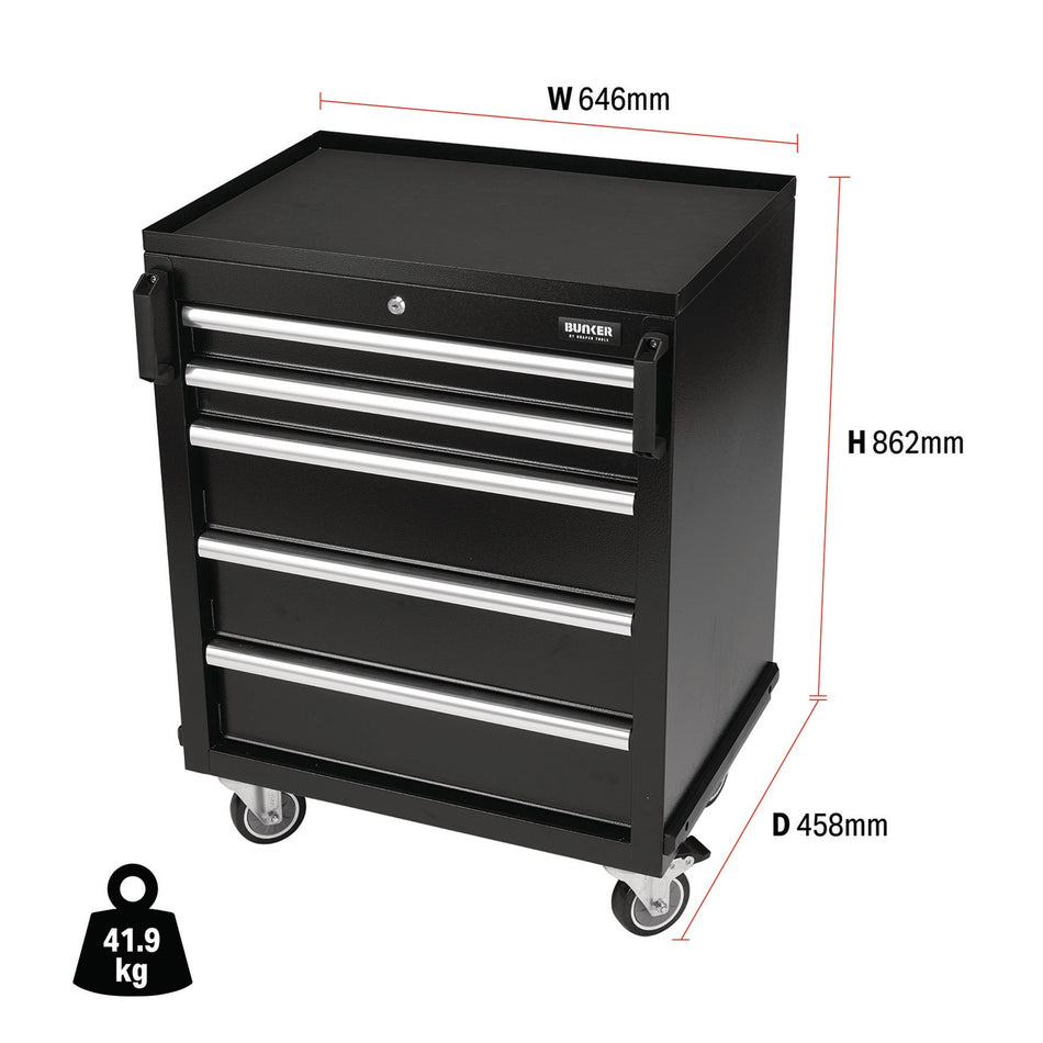 BUNKER® 29792 Modular Mobile Cabinet, 5 Drawer, 646mm